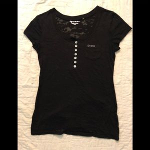 Guess black short sleeve shirt silver buttons